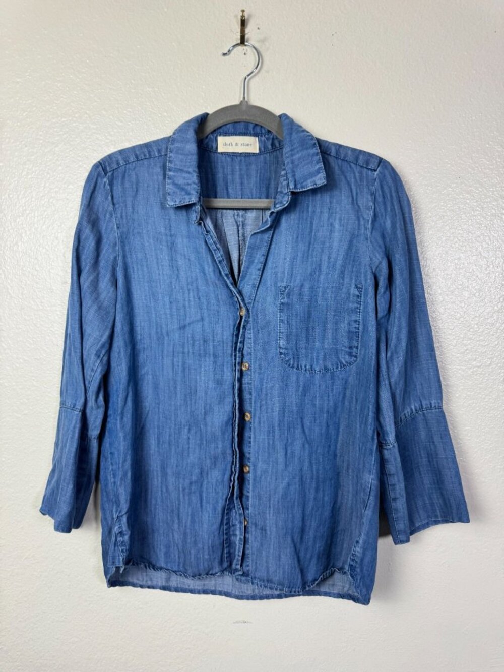 Cloth & Stone Womens Blue Chambray Denim Tunic Shirt 100% Tencel size XS Classic